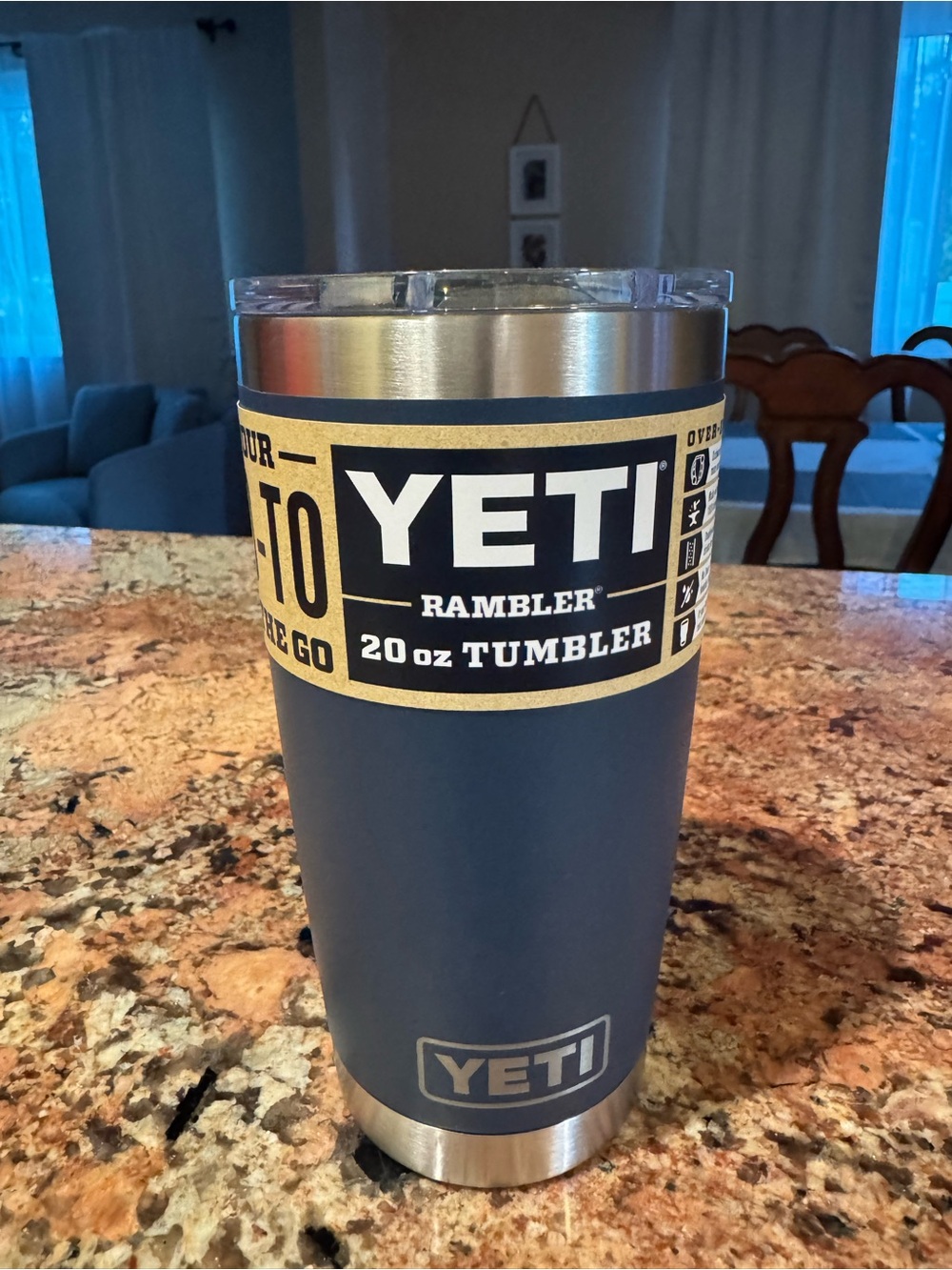 YETI Rambler 20 oz Tumbler - Navy Blue with Silver Trim
